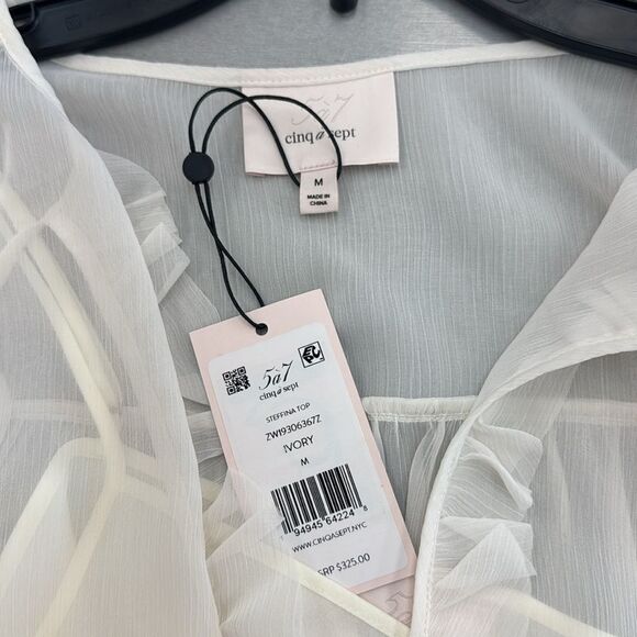 Cinq à Sept Sheer Cream Ruffle Blouse - Picture 4 of 8